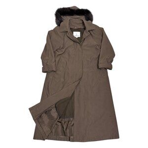 LONDON FOG  Vintage 90s Luxury Genuine Fur Hood Long Trench Coat Womens 10